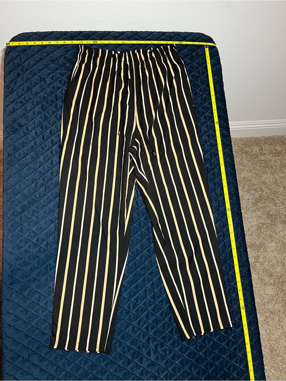 Grace Karin Black Pants with Cream Vertical Stripes